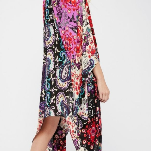 Free People Boho Floral Paisley Multicolor Open Back Wing Sleeve Kimono OSFA - Picture 7 of 8